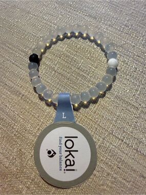 Lokai Frosted White Beaded Bracelet with Black and White Accent Beads